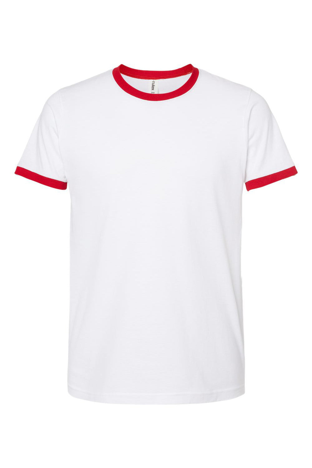 Tultex 246 Mens Fine Jersey Ringer Short Sleeve Crewneck T-Shirt White/Red Flat Front