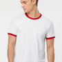 Tultex Mens Fine Jersey Ringer Short Sleeve Crewneck T-Shirt - White/Red