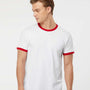 Tultex Mens Fine Jersey Ringer Short Sleeve Crewneck T-Shirt - White/Red - NEW