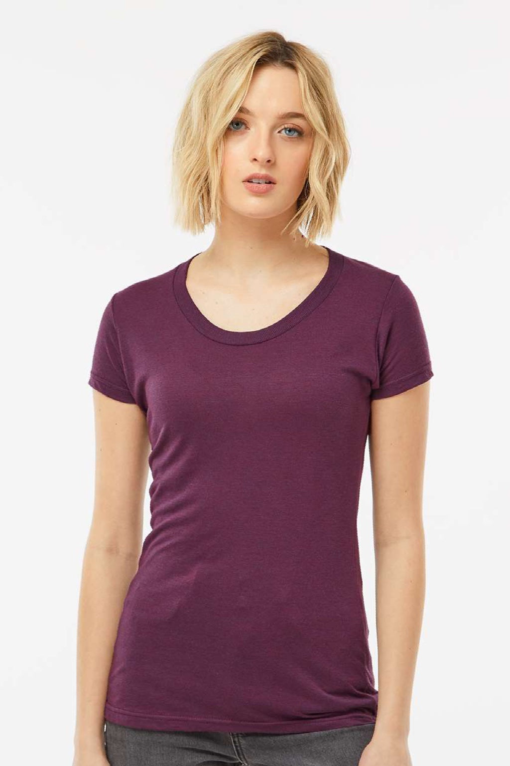 Tultex 253 Womens Short Sleeve Crewneck T-Shirt Berry Model Front