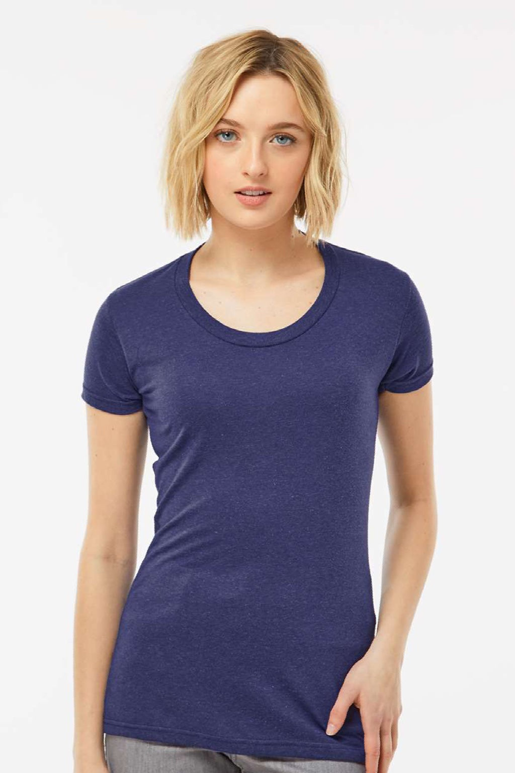 Tultex 253 Womens Short Sleeve Crewneck T-Shirt Midnight Navy Blue Model Front