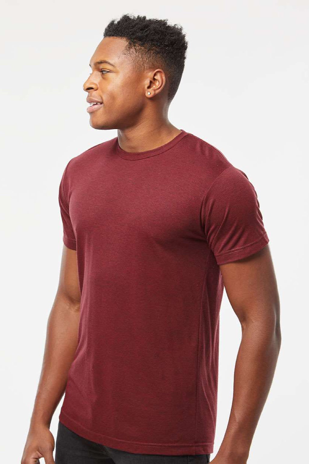 Tultex 254 Mens Short Sleeve Crewneck T-Shirt Cardinal Red Model Side