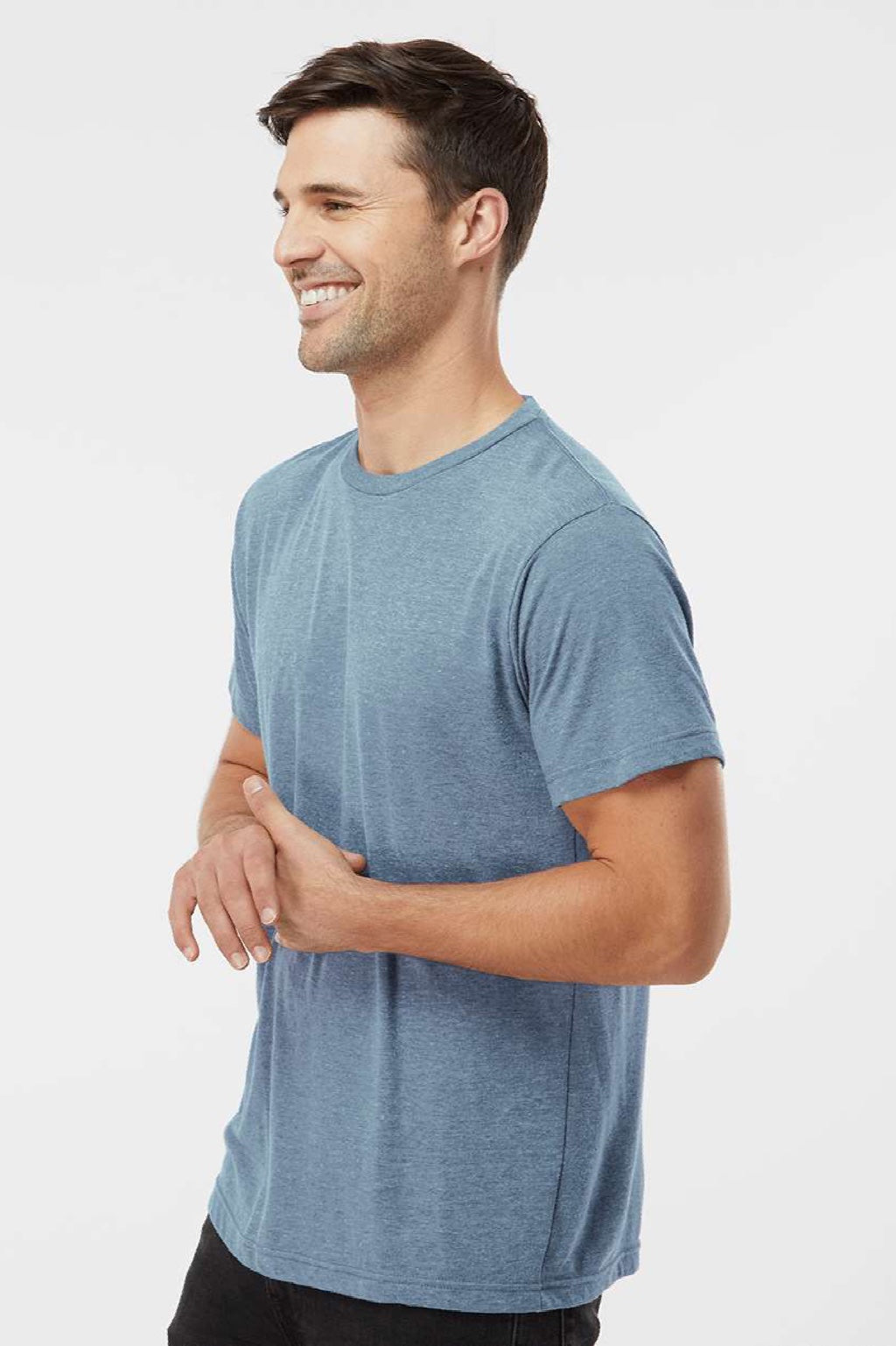 Tultex 254 Mens Short Sleeve Crewneck T-Shirt Denim Blue Model Side