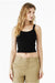 Bella + Canvas 1012BE Womens Micro Ribbed Scoop Tank Top Black Model Front