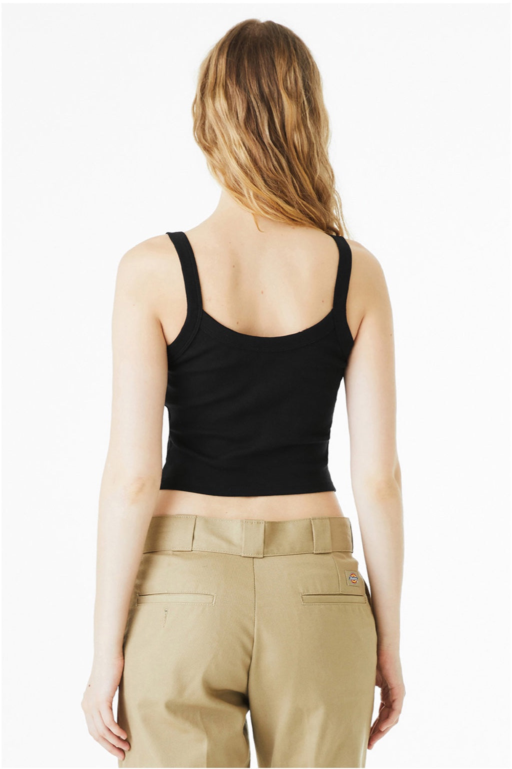 Bella + Canvas BC1012/1012 Womens Micro Ribbed Scoop Tank Top Black Model Back