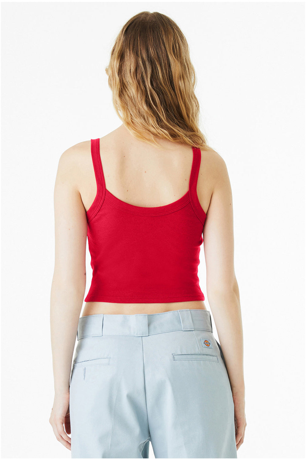 Bella + Canvas 1012BE Womens Micro Ribbed Scoop Tank Top Red Model Back