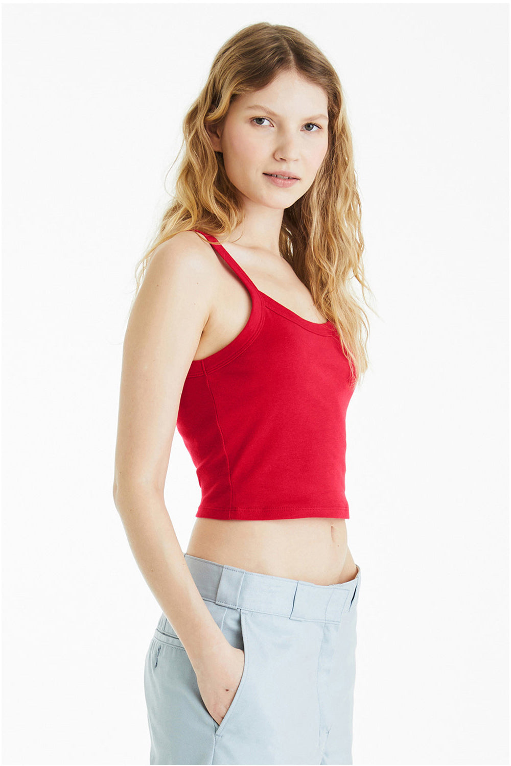 Bella + Canvas 1012BE Womens Micro Ribbed Scoop Tank Top Red Model Side
