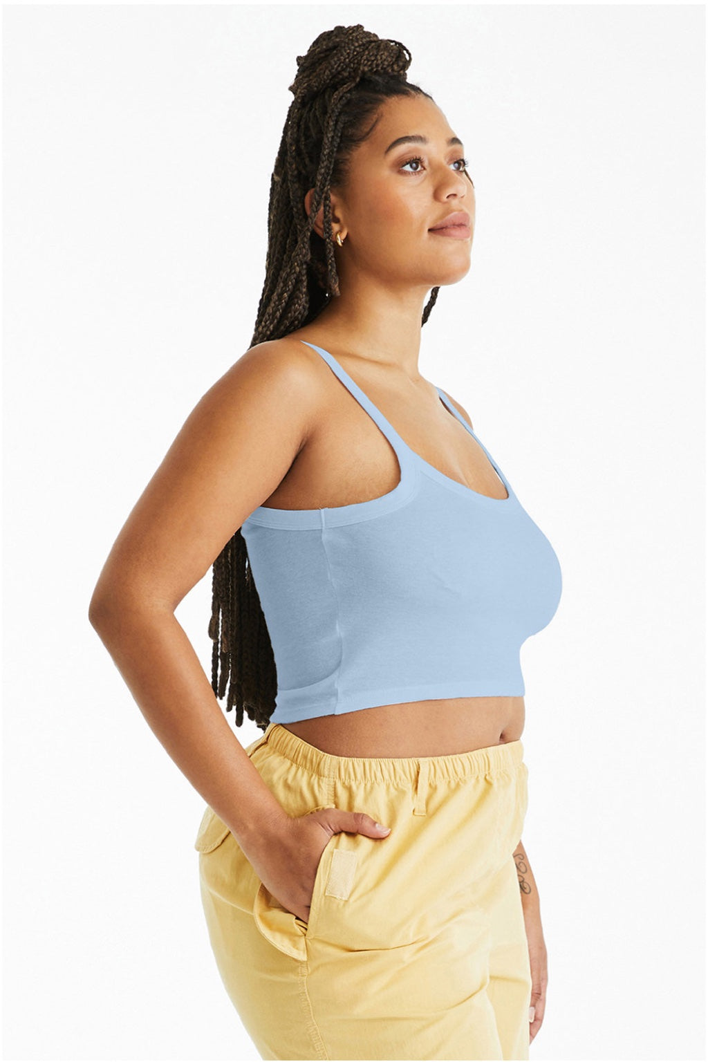 Bella + Canvas BC1012/1012 Womens Micro Ribbed Scoop Tank Top Baby Blue Model Side