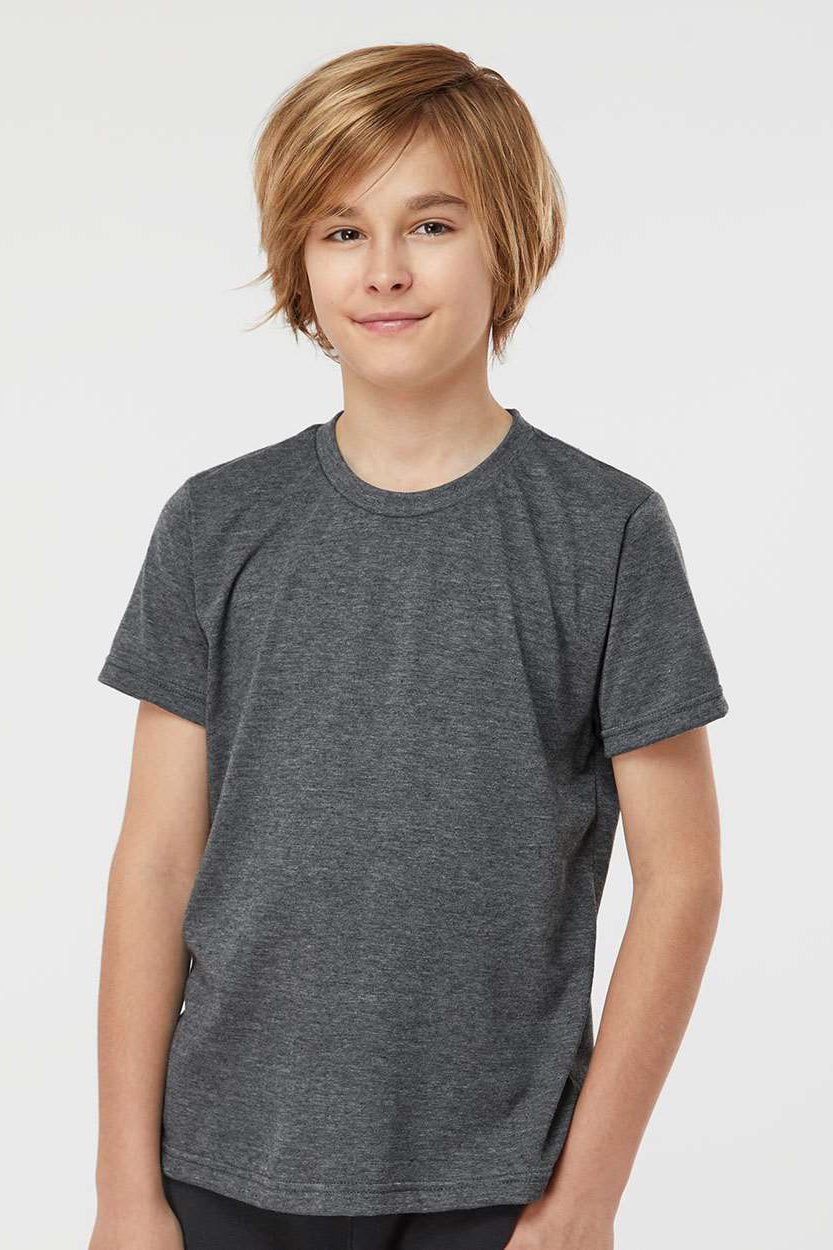 Tultex 265 Youth Poly-Rich Short Sleeve Crewneck T-Shirt Heather Charcoal Grey Model Front