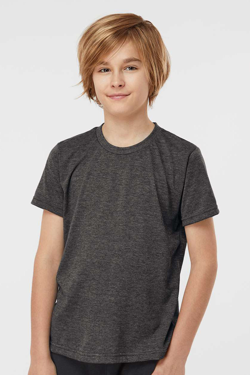 Tultex 265 Youth Poly-Rich Short Sleeve Crewneck T-Shirt Heather Graphite Grey Model Front