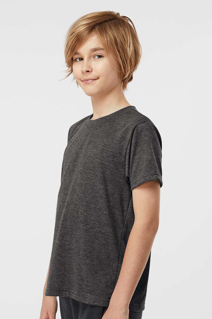 Tultex 265 Youth Poly-Rich Short Sleeve Crewneck T-Shirt Heather Graphite Grey Model Side
