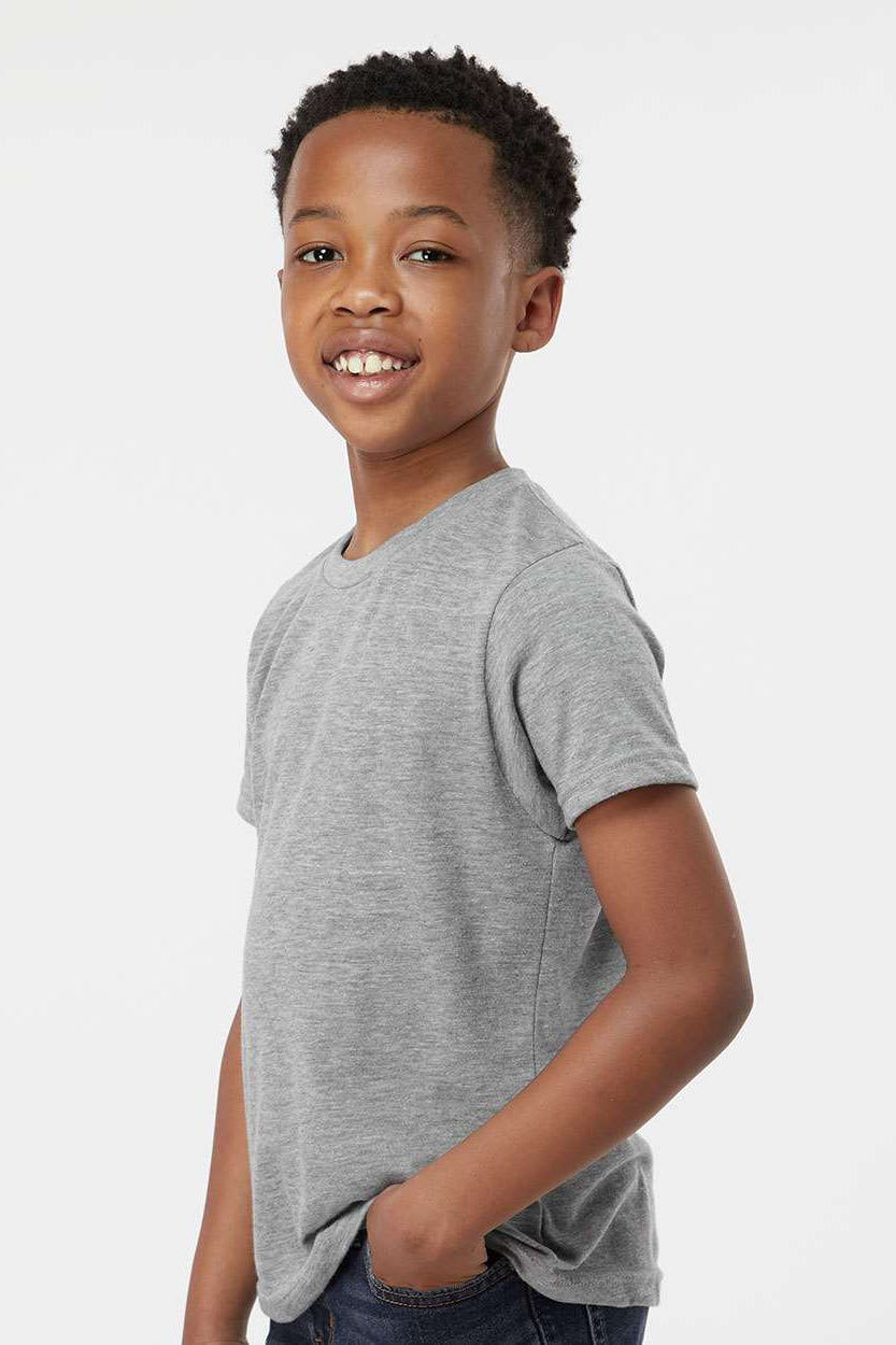Tultex 265 Youth Poly-Rich Short Sleeve Crewneck T-Shirt Heather Grey Model Side