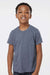 Tultex 265 Youth Poly-Rich Short Sleeve Crewneck T-Shirt Heather Navy Blue Model Front