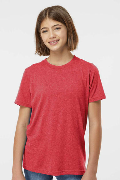 Tultex 265 Youth Poly-Rich Short Sleeve Crewneck T-Shirt Heather Red Model Front