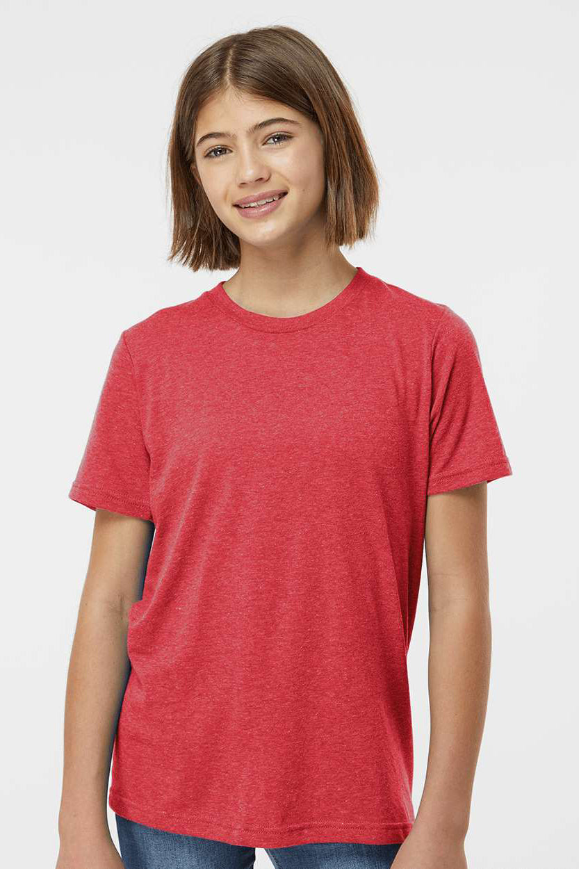Tultex 265 Youth Poly-Rich Short Sleeve Crewneck T-Shirt Heather Red Model Front
