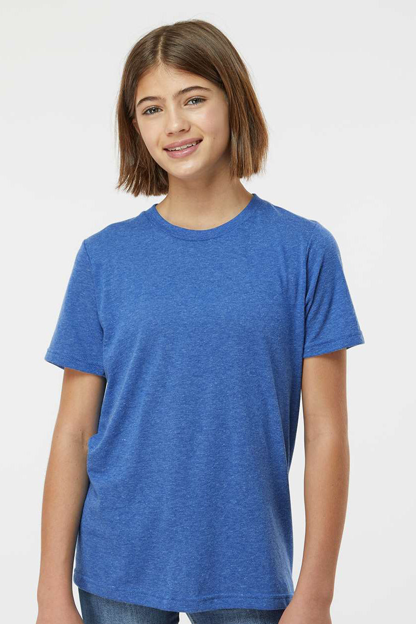 Tultex 265 Youth Poly-Rich Short Sleeve Crewneck T-Shirt Heather Royal Blue Model Front