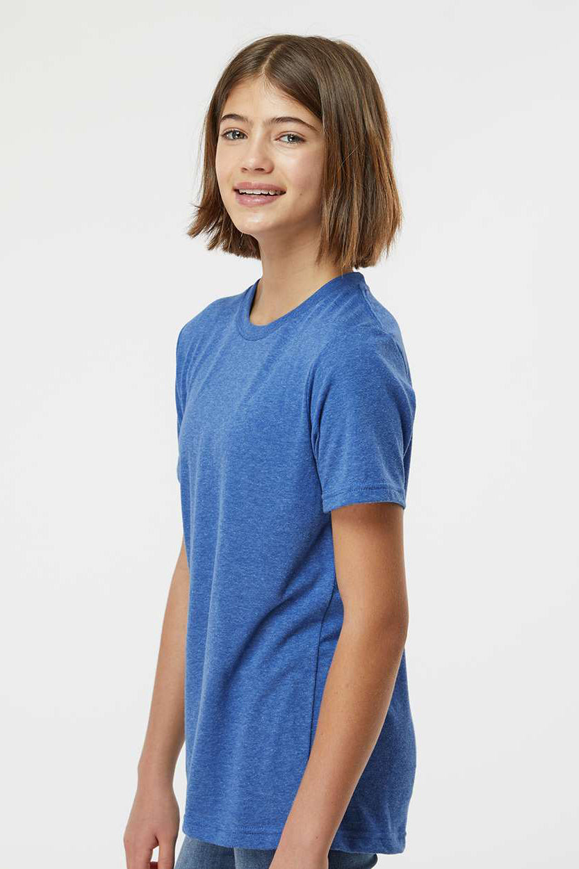 Tultex 265 Youth Poly-Rich Short Sleeve Crewneck T-Shirt Heather Royal Blue Model Side