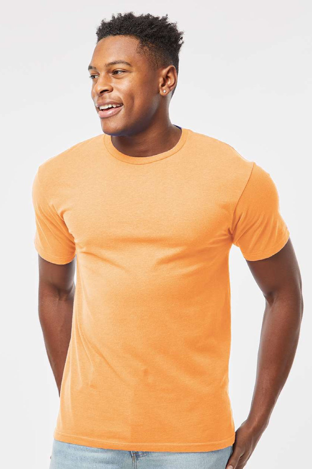 Tultex 290 Mens Jersey Short Sleeve Crewneck T-Shirt Cantaloupe Orange Model Front