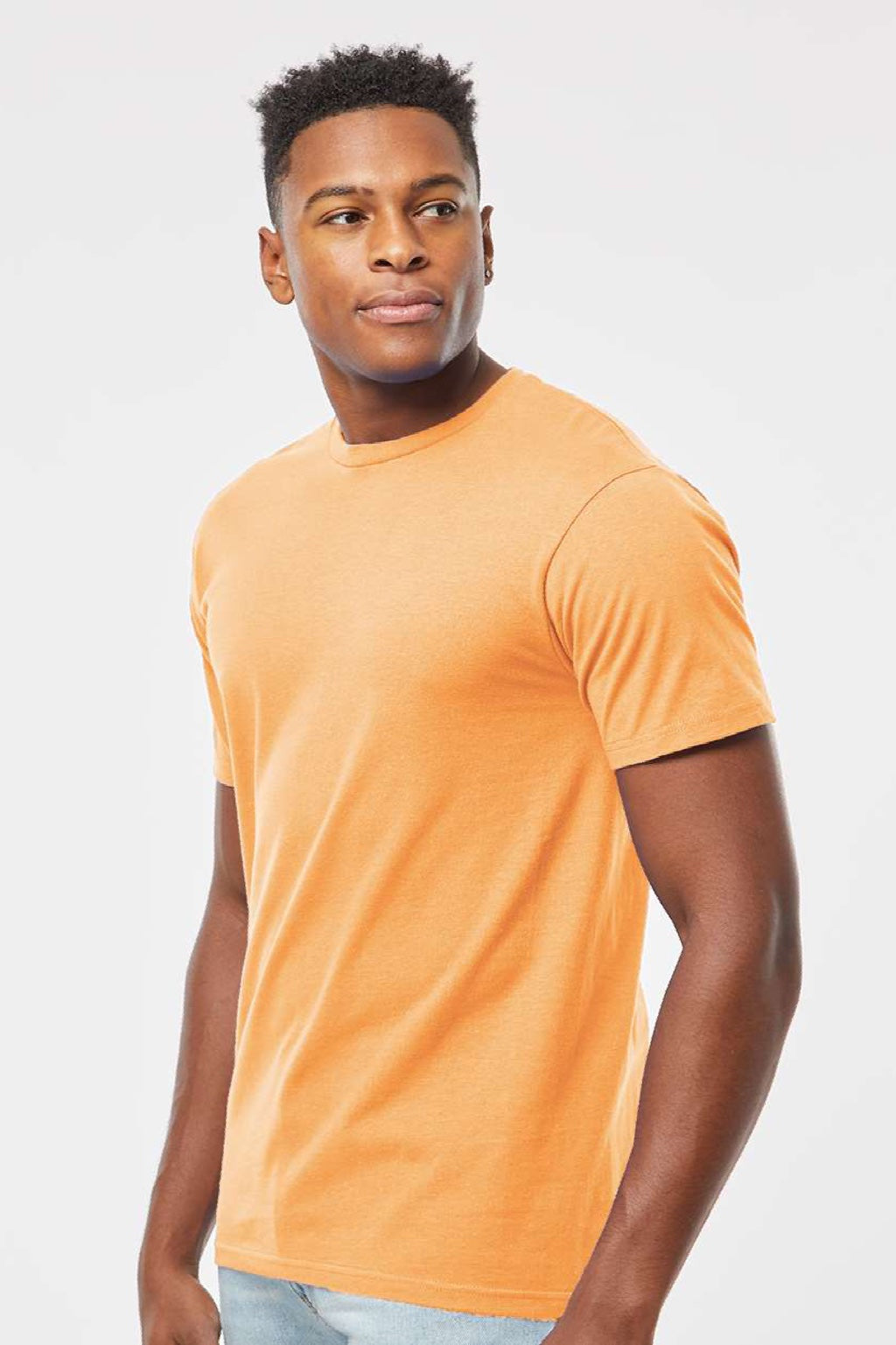 Tultex 290 Mens Jersey Short Sleeve Crewneck T-Shirt Cantaloupe Orange Model Side