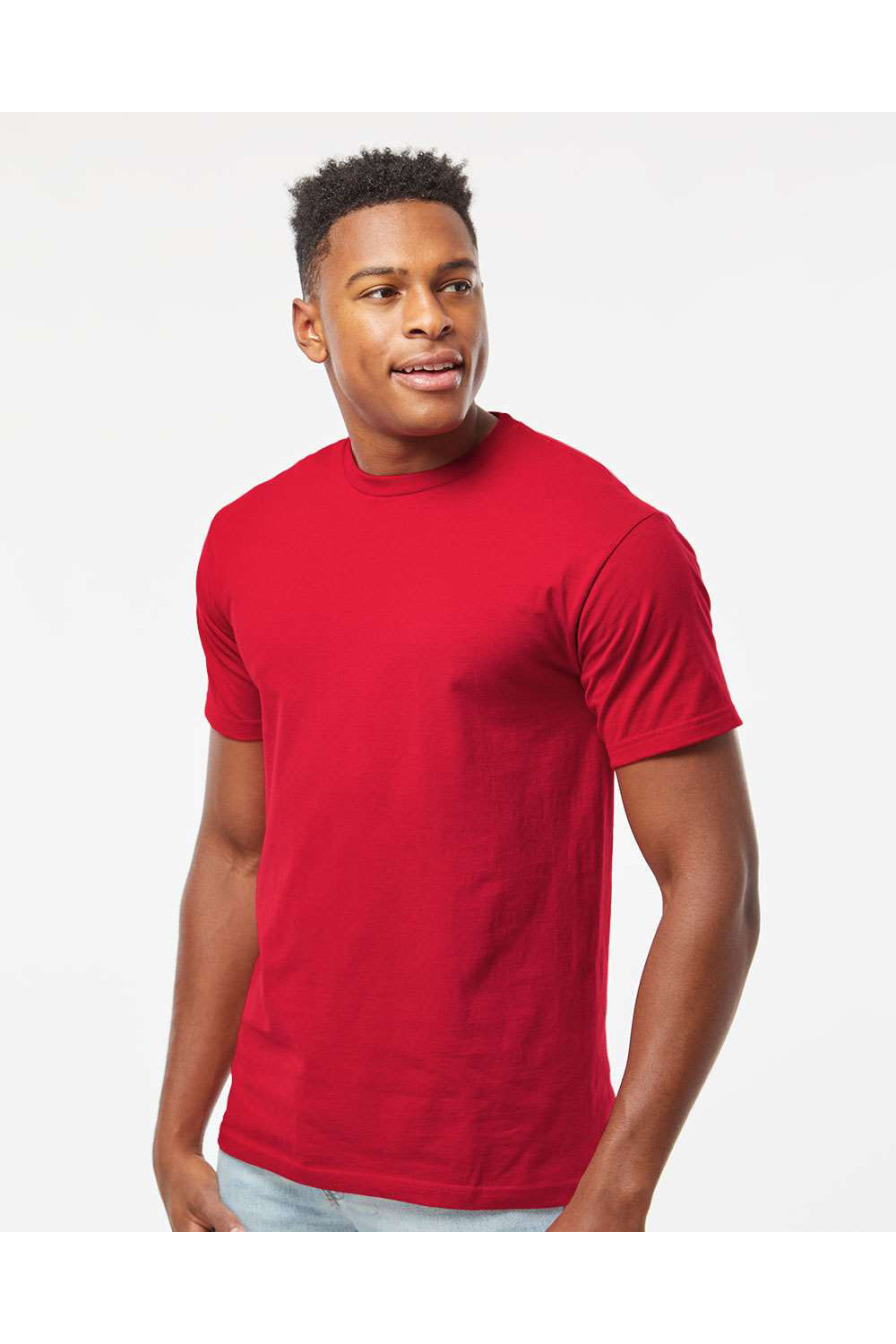 Tultex 290 Mens Jersey Short Sleeve Crewneck T-Shirt Cardinal Red Model Side