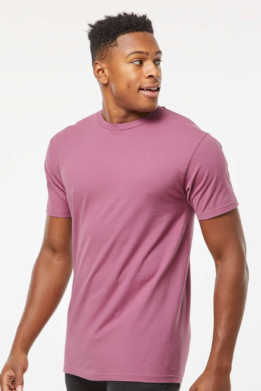 Tultex 290 Mens Jersey Short Sleeve Crewneck T-Shirt Cassis Pink Model Side