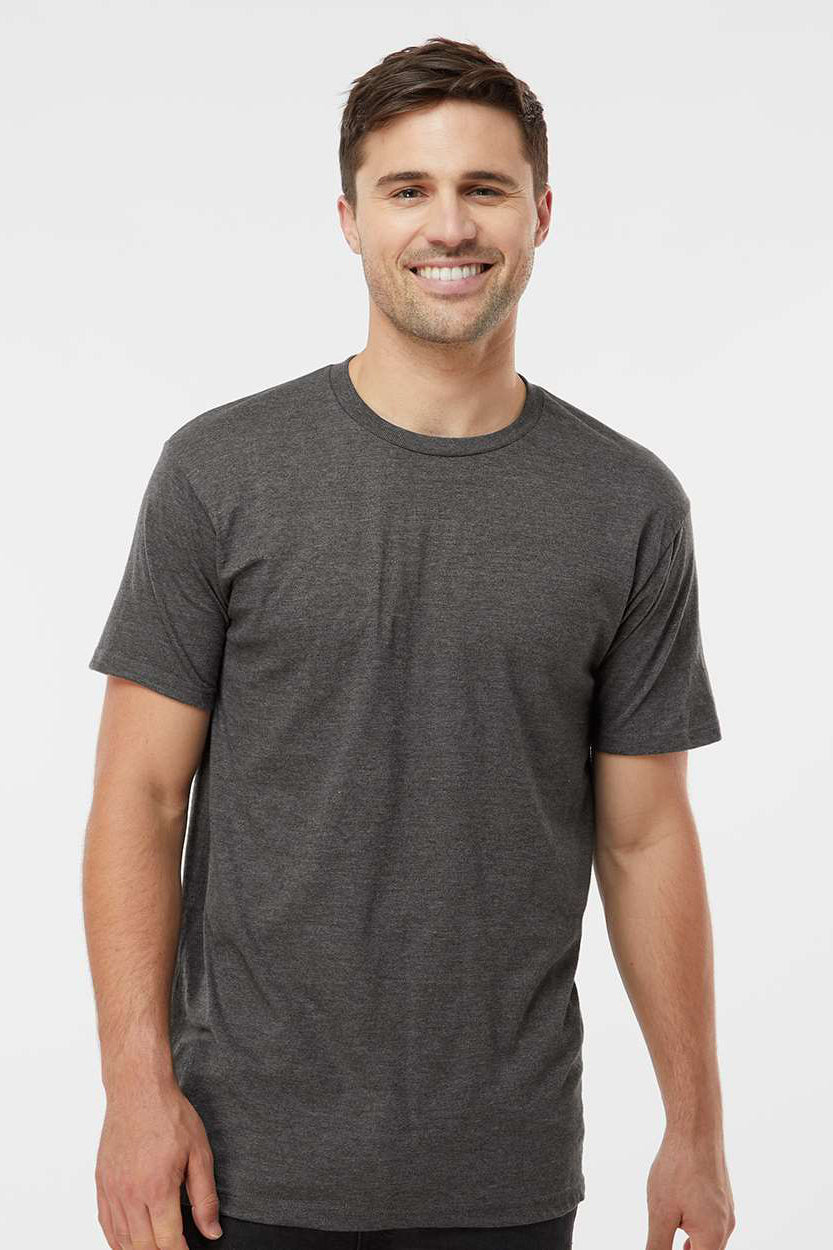 Tultex 290 Mens Jersey Short Sleeve Crewneck T-Shirt Heather Charcoal Grey Model Front