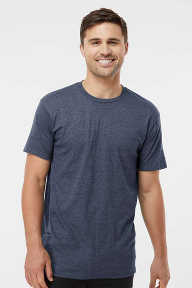 Tultex 290 Mens Jersey Short Sleeve Crewneck T-Shirt Heather Denim Blue Model Front