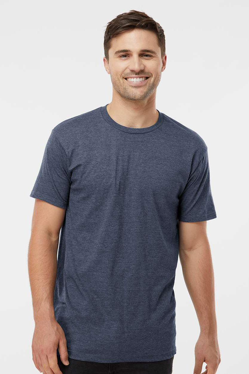 Tultex 290 Mens Jersey Short Sleeve Crewneck T-Shirt Heather Denim Blue Model Front
