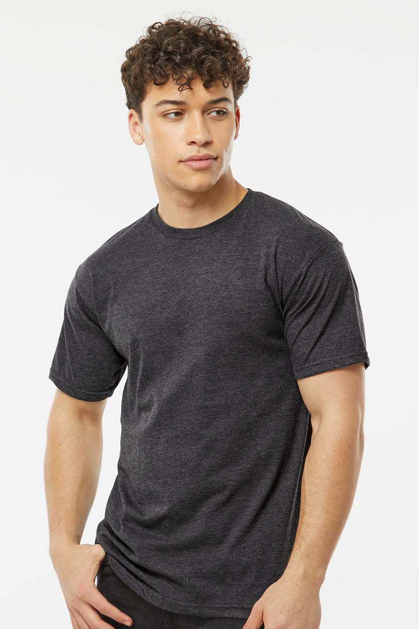 Tultex 290 Mens Jersey Short Sleeve Crewneck T-Shirt Heather Graphite Grey Model Front