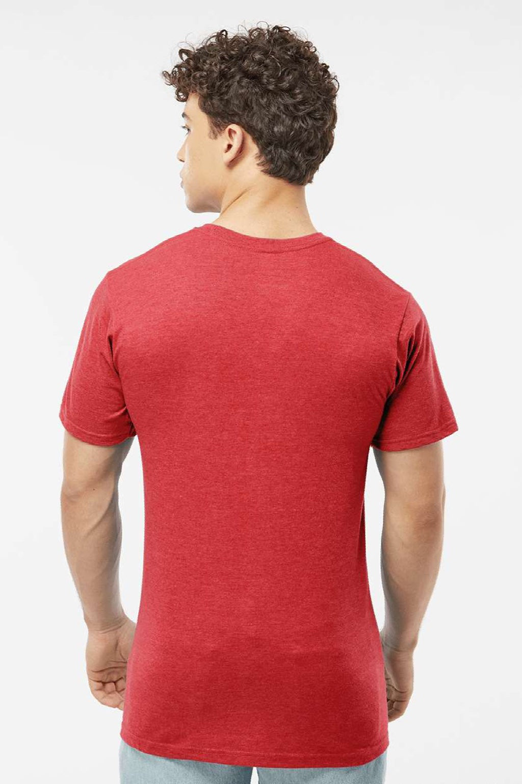 Tultex 290 Mens Jersey Short Sleeve Crewneck T-Shirt Heather Red Model Back