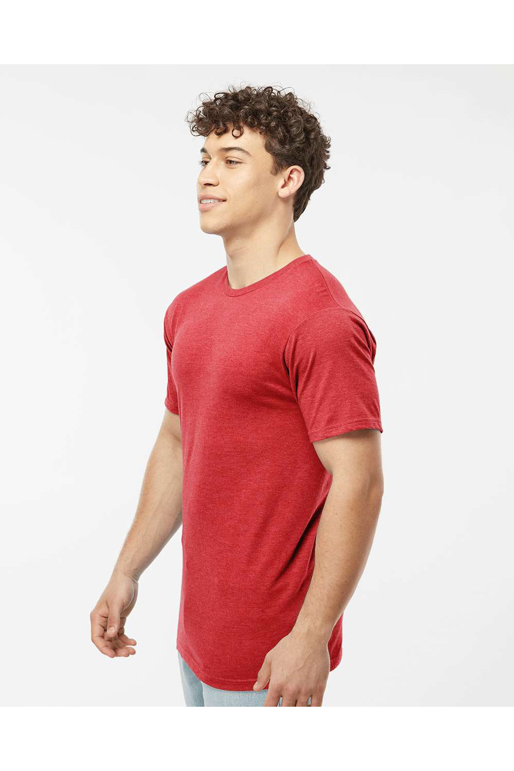 Tultex 290 Mens Jersey Short Sleeve Crewneck T-Shirt Heather Red Model Side