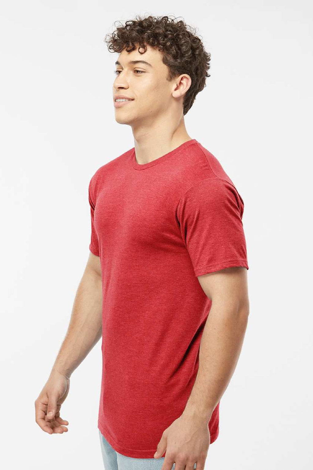 Tultex 290 Mens Jersey Short Sleeve Crewneck T-Shirt Heather Red Model Side