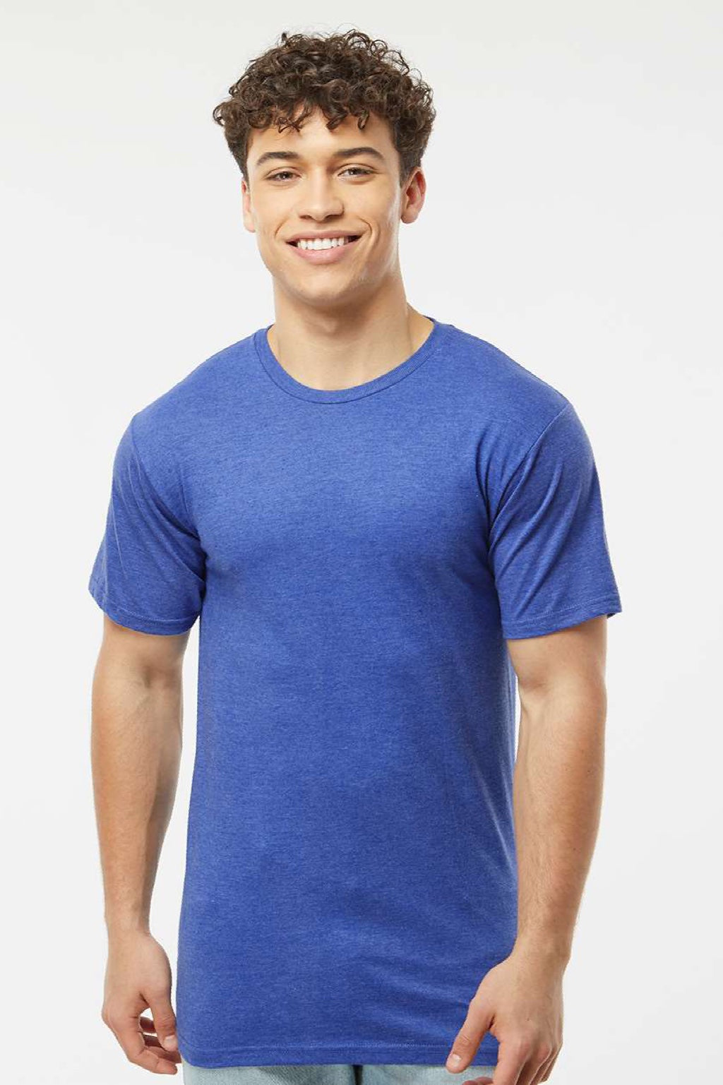 Tultex 290 Mens Jersey Short Sleeve Crewneck T-Shirt Heather Royal Blue Model Front