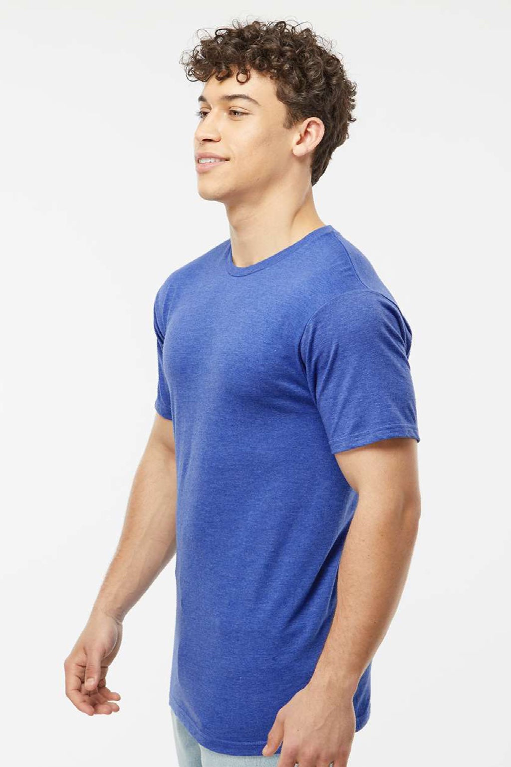 Tultex 290 Mens Jersey Short Sleeve Crewneck T-Shirt Heather Royal Blue Model Side