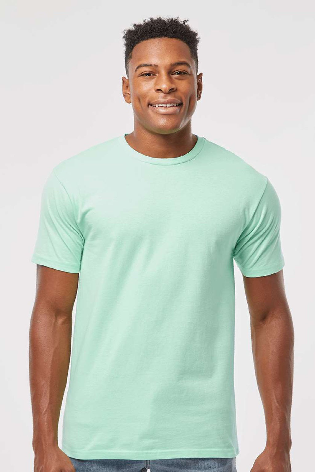 Tultex 290 Mens Jersey Short Sleeve Crewneck T-Shirt Light Mint Green Model Front