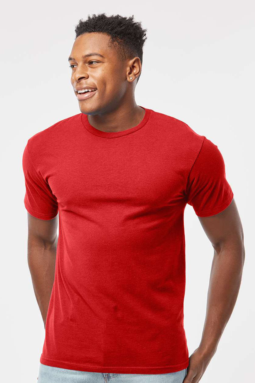 Tultex 290 Mens Jersey Short Sleeve Crewneck T-Shirt Red Model Front