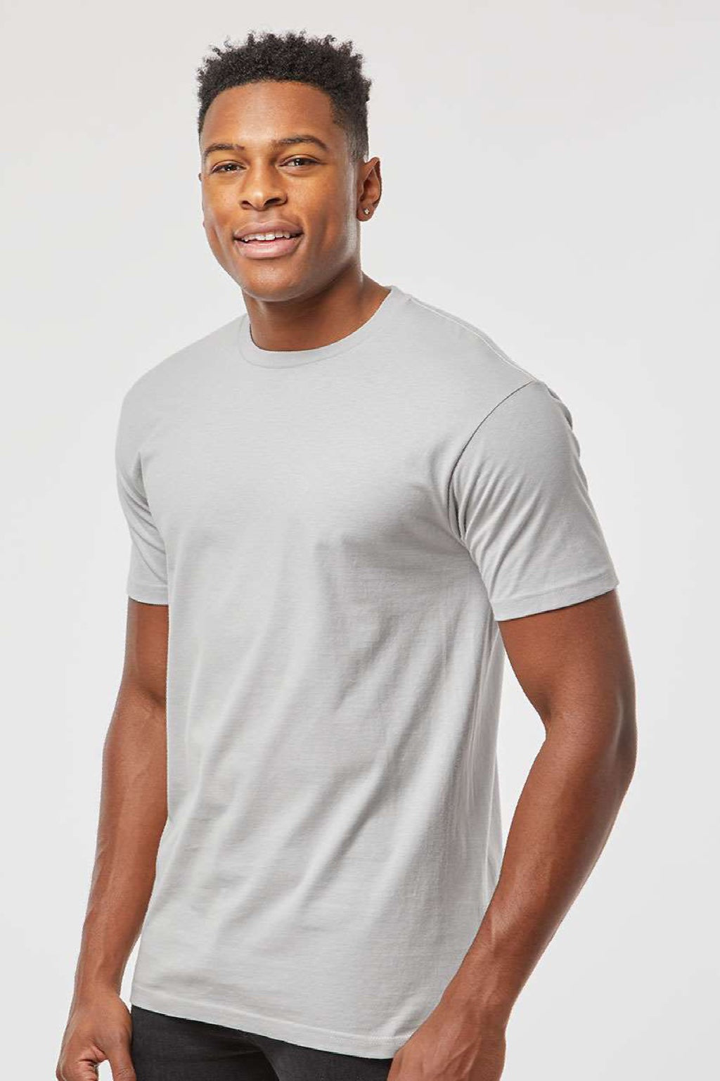 Tultex 290 Mens Jersey Short Sleeve Crewneck T-Shirt Silver Grey Model Side