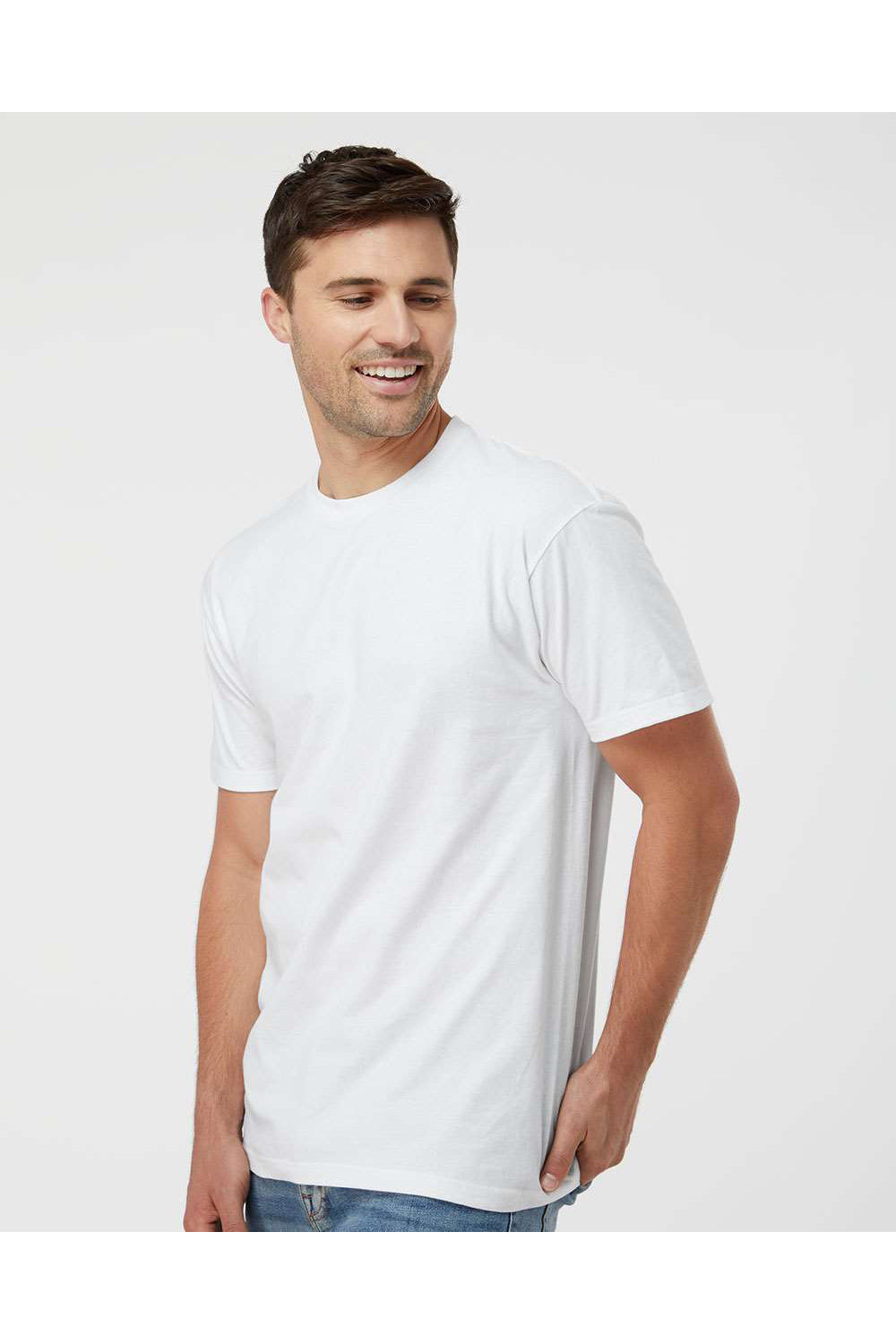 Tultex 290 Mens Jersey Short Sleeve Crewneck T-Shirt White Model Side