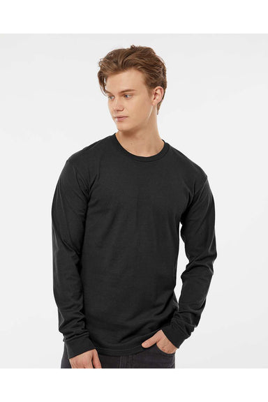 Tultex 291 Mens Jersey Long Sleeve Crewneck T-Shirt Black Model Front