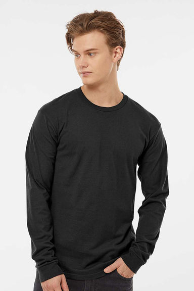 Tultex 291 Mens Jersey Long Sleeve Crewneck T-Shirt Black Model Front