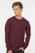 Tultex 291 Mens Jersey Long Sleeve Crewneck T-Shirt Burgundy Model Front
