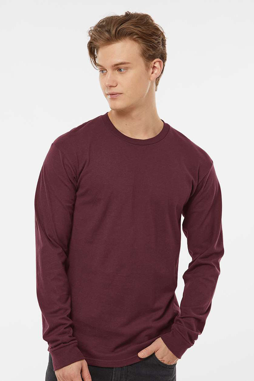 Tultex 291 Mens Jersey Long Sleeve Crewneck T-Shirt Burgundy Model Front