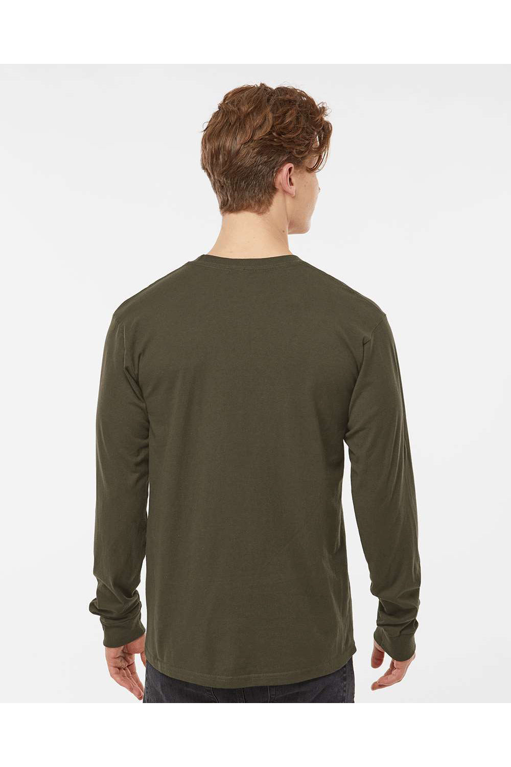 Tultex 291 Mens Jersey Long Sleeve Crewneck T-Shirt Grape Leaf Green Model Back