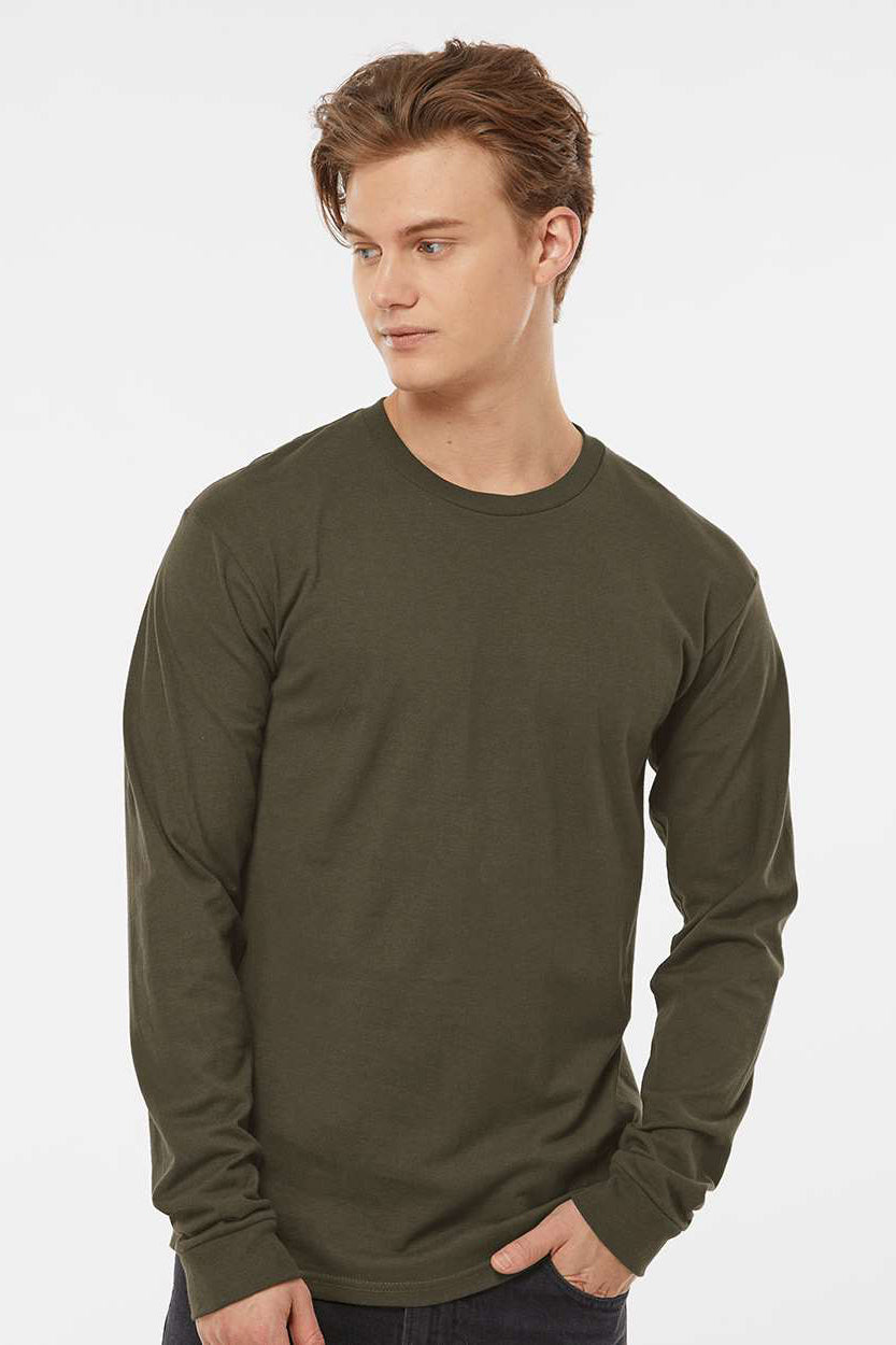 Tultex 291 Mens Jersey Long Sleeve Crewneck T-Shirt Grape Leaf Green Model Front