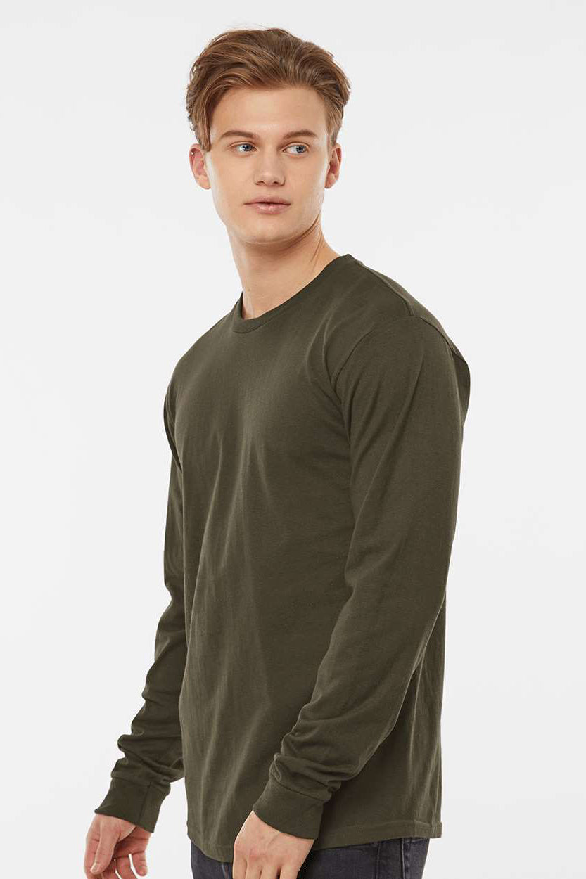 Tultex 291 Mens Jersey Long Sleeve Crewneck T-Shirt Grape Leaf Green Model Side