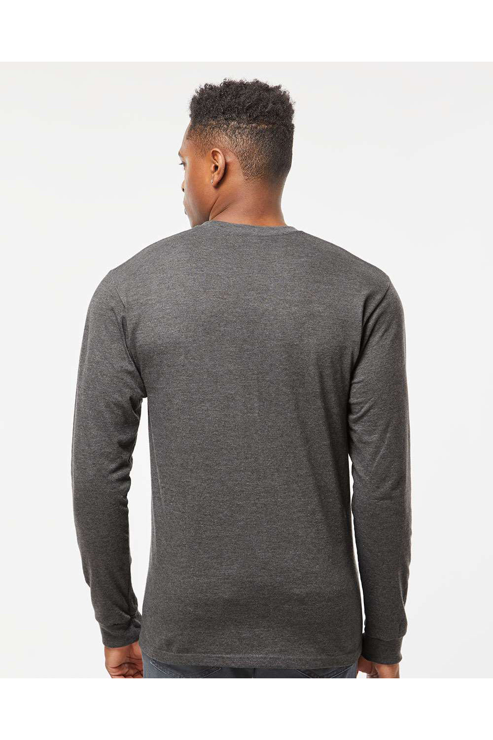 Tultex 291 Mens Jersey Long Sleeve Crewneck T-Shirt Heather Charcoal Grey Model Back