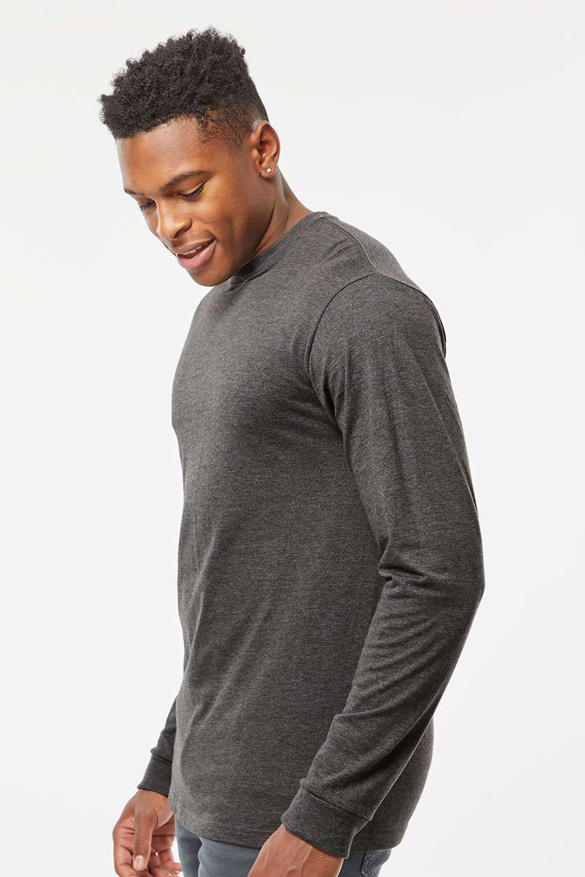Tultex 291 Mens Jersey Long Sleeve Crewneck T-Shirt Heather Charcoal Grey Model Side