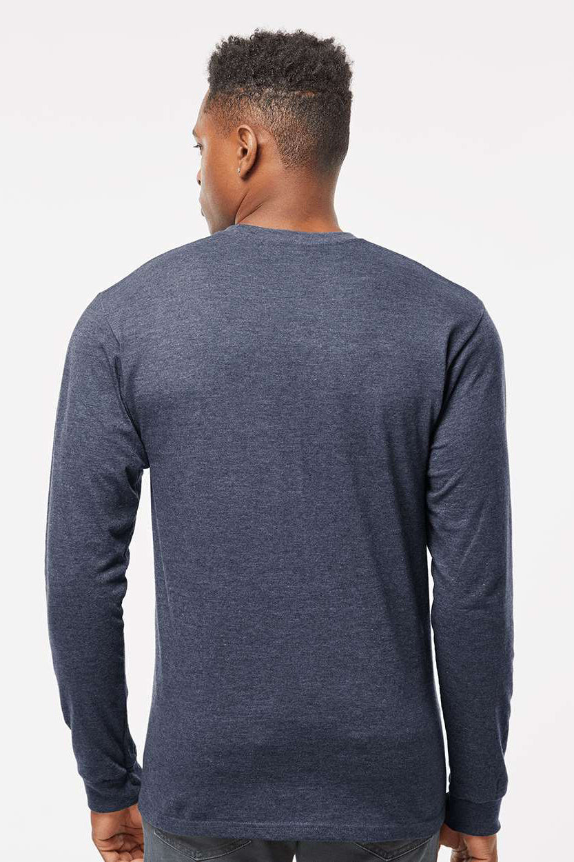 Tultex 291 Mens Jersey Long Sleeve Crewneck T-Shirt Heather Denim Blue Model Back