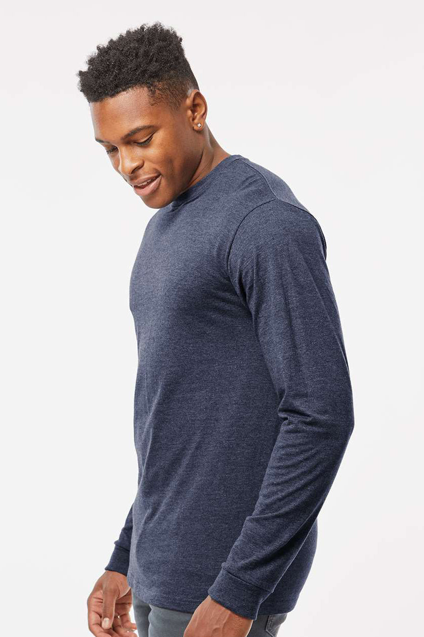 Tultex 291 Mens Jersey Long Sleeve Crewneck T-Shirt Heather Denim Blue Model Side