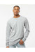 Tultex 291 Mens Jersey Long Sleeve Crewneck T-Shirt Heather Grey Model Front
